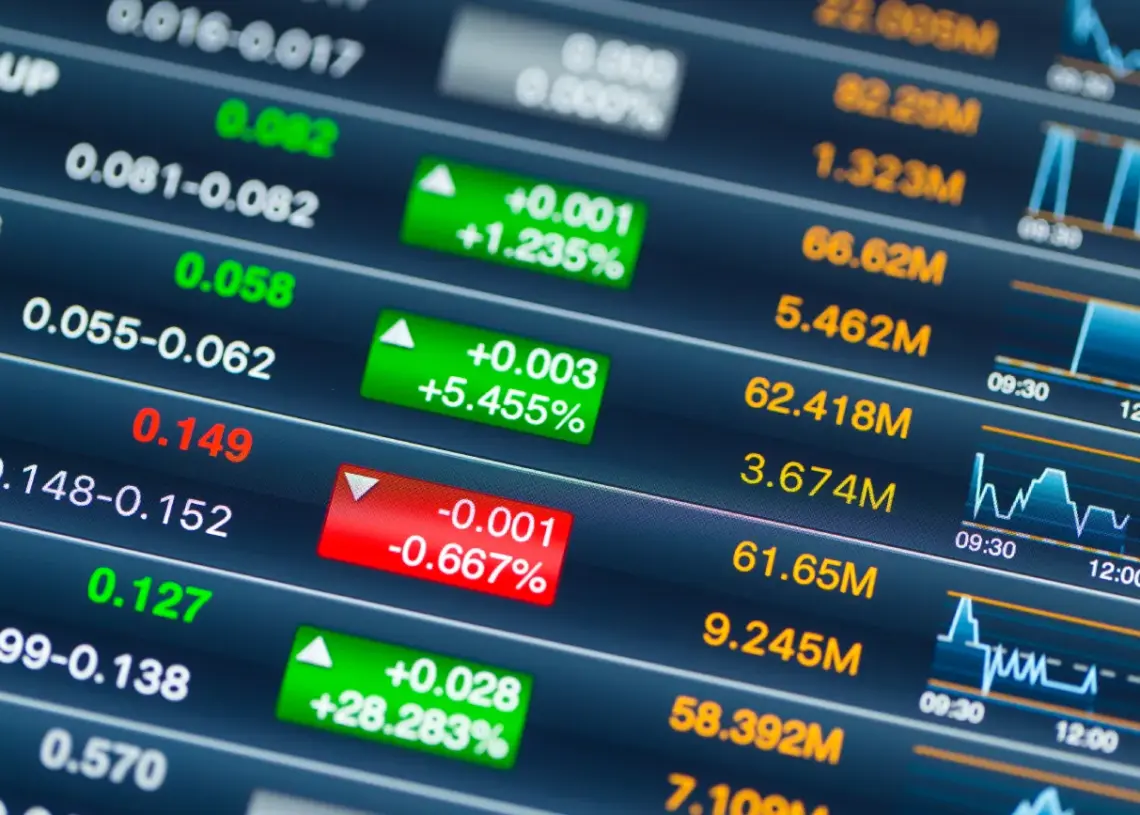 digital stock market listing on a tablet screen
