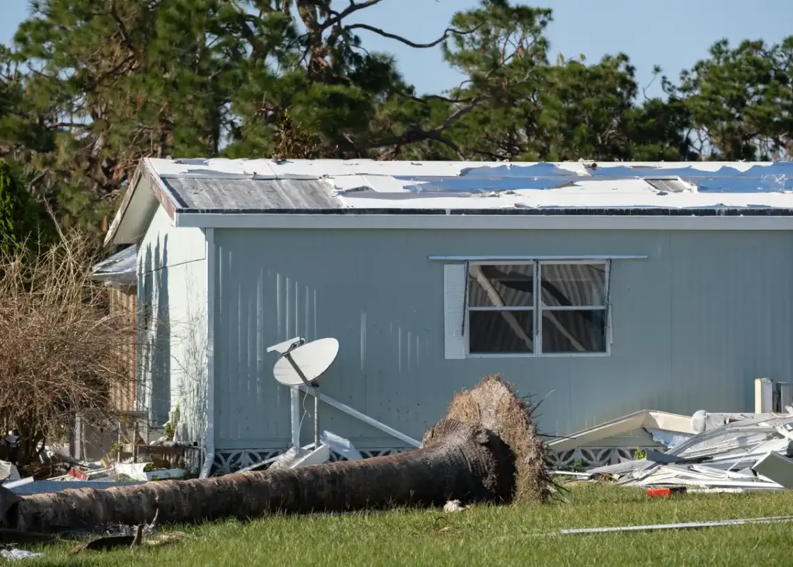 severely damaged houses after hurricane in florida