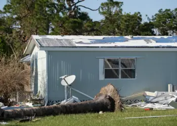 severely damaged houses after hurricane in florida