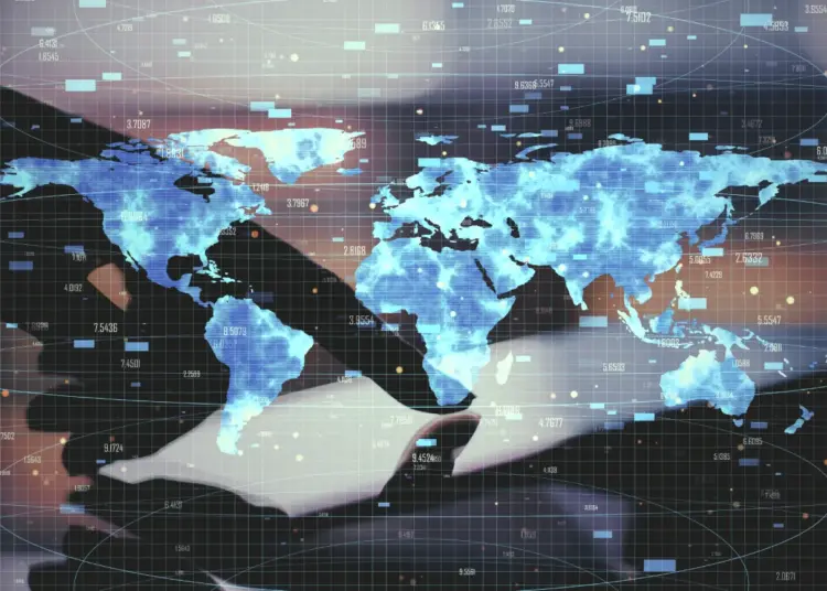 abstract world map design on dark background