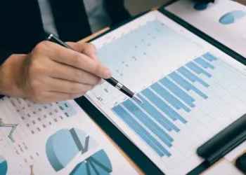 examining business financial data in the workplace
