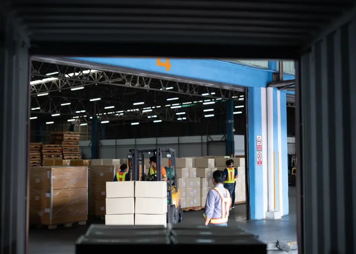 forklift truck in warehouse drive in and out steel