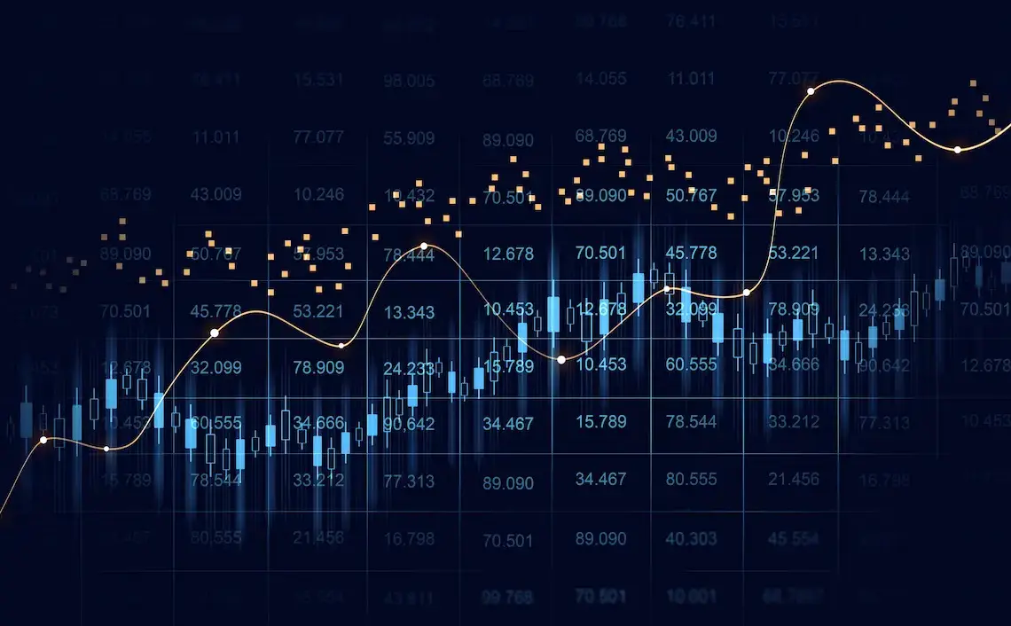 stock market chart with candlestick and trendline