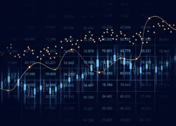 stock market chart with candlestick and trendline