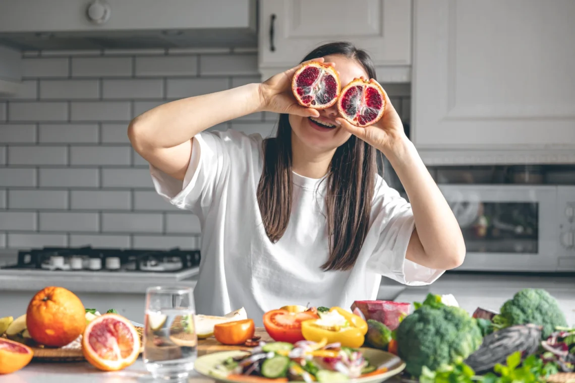 cheerful woman having fun