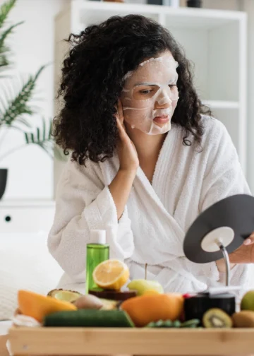 woman applying a facial mask