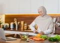 woman in hijab preparing healthy meal
