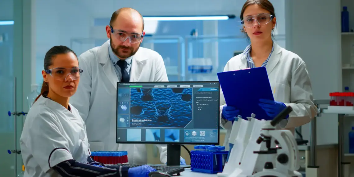 scientists reviewing dna strands in modern