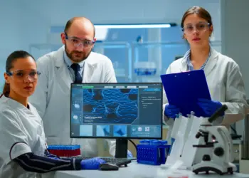 scientists reviewing dna strands in modern