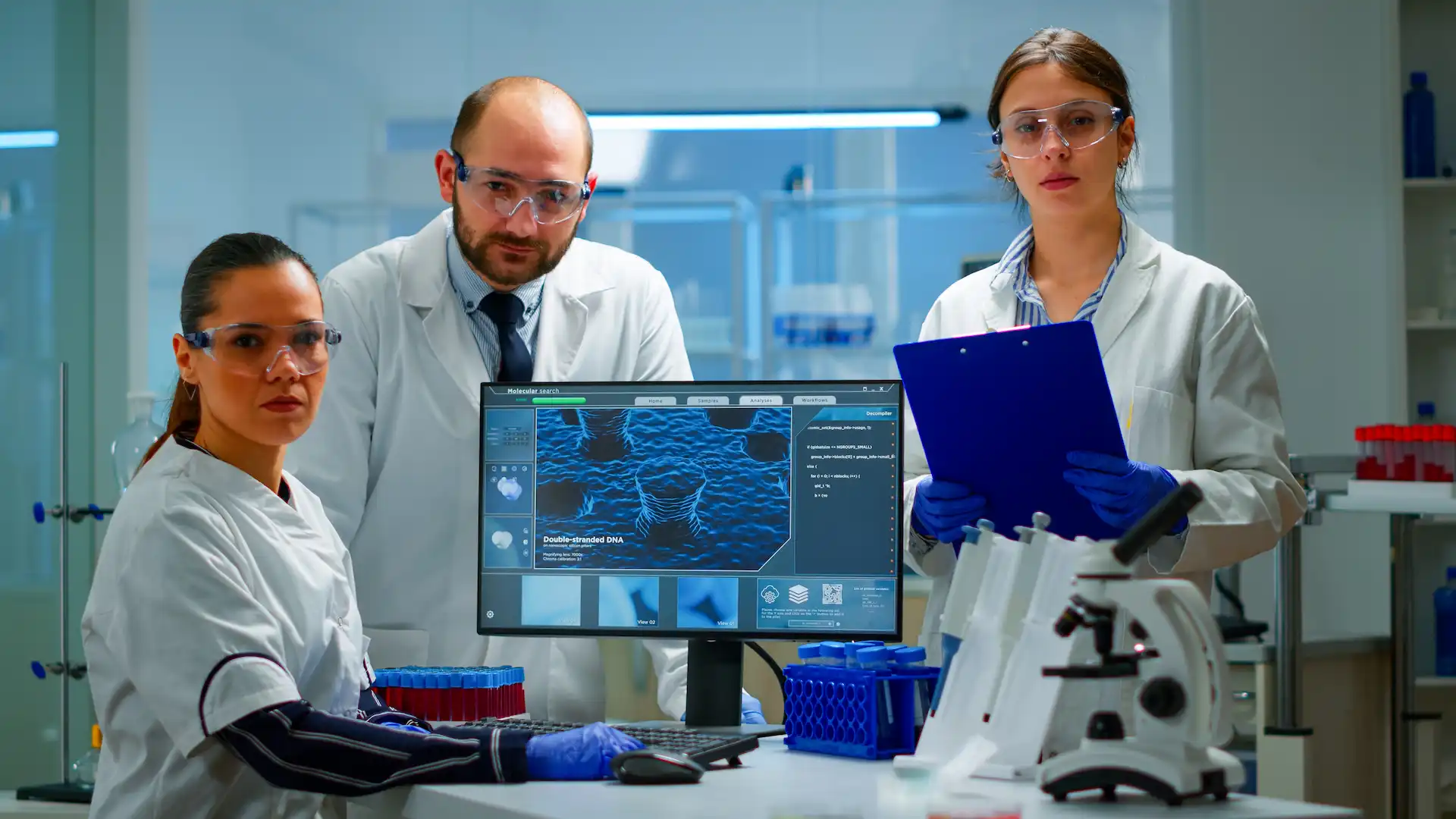 scientists reviewing dna strands in modern