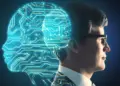 technology concept with man and digital brain image