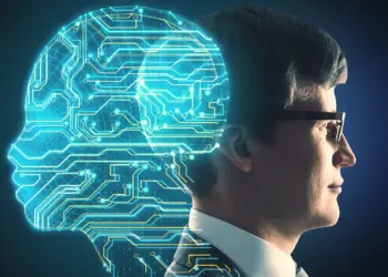 technology concept with man and digital brain image
