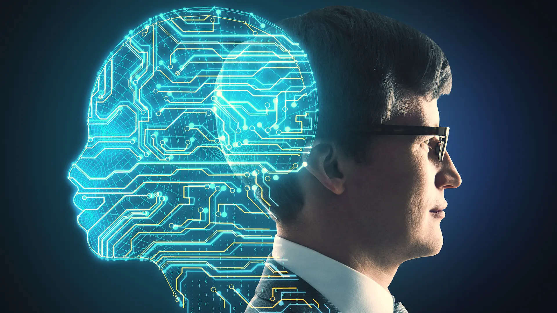 technology concept with man and digital brain image