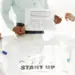 business team planning startup in bright office