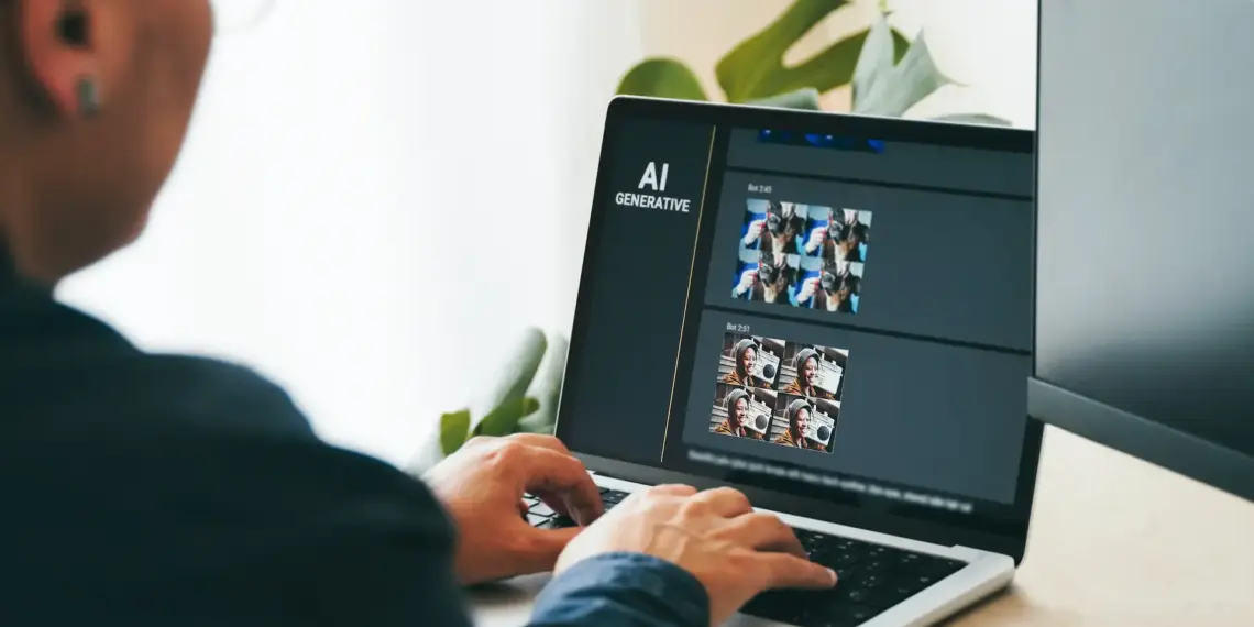 person using laptop with generative ai on screen