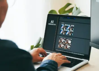 person using laptop with generative ai on screen