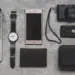 top view of laptop and mobile accessories